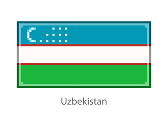 Vector illustration of the Uzbekistan flag in pixel art or mosaic style on white background. Collection of flags of the countries of the world.  
