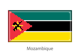 Vector illustration of the Mozambique flag in pixel art or mosaic style on white background. Collection of flags of the countries of the world. 