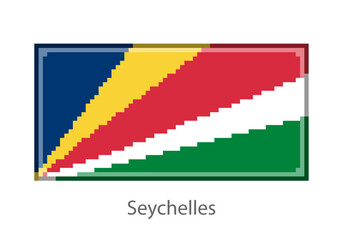 Vector illustration of the Seychelles flag in pixel art or mosaic style on white background. Collection of flags of the countries of the world. 