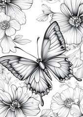 Butterflies with flower Coloring Pages