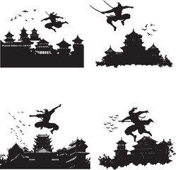 Ninja Soaring through Air perfectly Silhouette vector © Umar