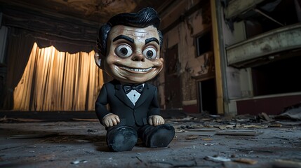 Creepy doll theater ruin stage decay backdrop