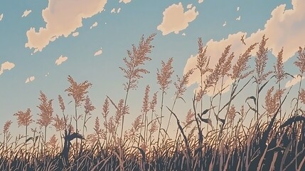 Pastel Field of Grass at Sunset
