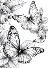 Butterflies with flower Coloring Pages