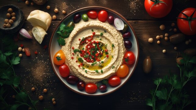 Hummus Dish with Various Toppings