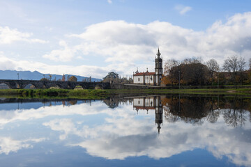 Roman bridge and church at Ponte de Lima, Portugal