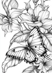 Butterflies with flower Coloring Pages