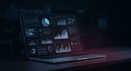 Fototapeta premium Data visualization and analytics on a laptop screen representing advanced business intelligence and technological innovation in digital performance tracking