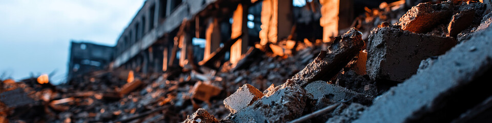 Fototapeta premium Rubble and Debris of a Destroyed Building