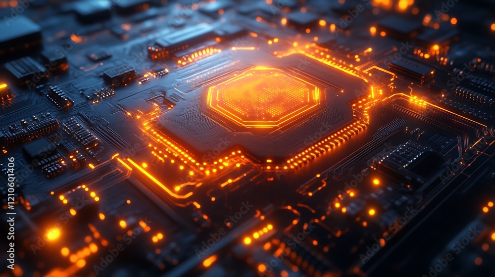 Poster illuminated central processing unit on circuit board