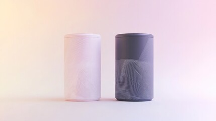 Minimalist design showcases two cylindrical objects in soft past