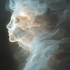 Smoke and Mirrors: A surreal and ethereal portrait of a woman’s face emerging from swirling smoke, evoking mystery, dreams and transformation.