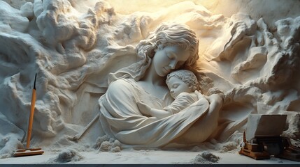 Mother and Child: A Stunning Bas-Relief Sculpture