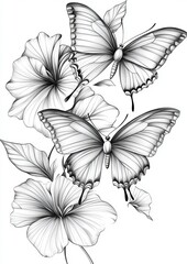 Butterflies with flower Coloring Pages