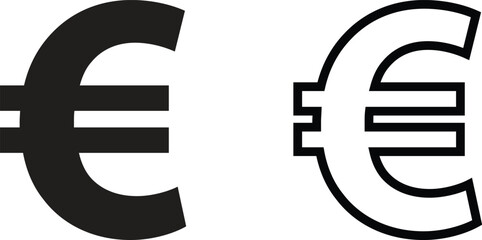 Euro icon set in flat and outline styles . European currency symbol . Euro money icon vector