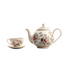 a decorative porcelain teapot isolated on transparent PNG.
