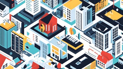 Fototapeta premium Colorful Isometric Cityscape Illustrating Urban Development