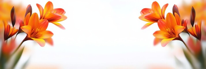 Obraz premium Orange Flowers on White Background - Vibrant orange flowers against a soft white backdrop, ideal for greeting cards, websites, and spring themes.