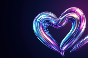 Futuristic heart-shaped metallic design in iridescent colors on a dark background. Modern abstract concept of love and technology.