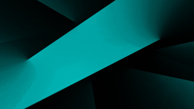 Black dark blue green teal cyan petrol jade abstract background. Geometric shape. Line stripe diagonal triangle angle 3d. Color gradient. Light bright glow neon foil metal metallic. Design.Futuristic. - Powered by Adobe