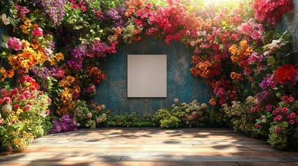 A vibrant floral backdrop with a blank canvas for artistic expression.