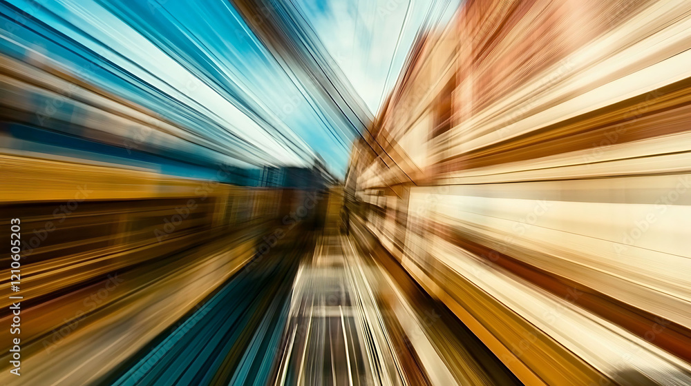 Poster dynamic abstract image of blurred motion, suggesting speed and urban movement.