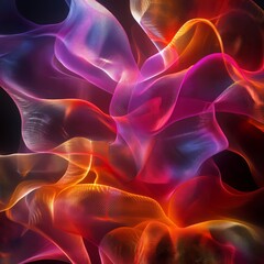 Fototapeta premium Chromatic Symphony: An abstract composition of vibrant, intertwined layers of color creating a mesmerizing display of light and movement, with hues of red, orange, pink.