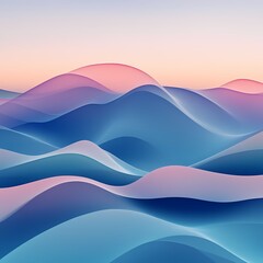 Fototapeta premium Abstract Waves: A mesmerizing view of gently undulating abstract waves, rendered in a gradient of soft blues and pinks, capturing a sense of fluidity and serenity.