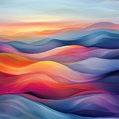 Waves of Color: Abstract depiction of layered, flowing forms, suggesting rolling hills or ocean waves, awash in vibrant hues. This piece evokes a sense of serenity and movement.
