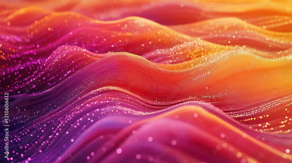 Poster abstract colorful wavy texture with glowing particles.