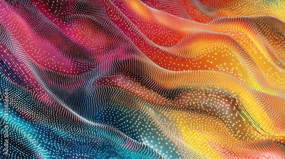 Poster abstract colorful wave of interconnected dots.