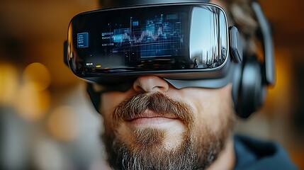 Man using VR headset viewing data.