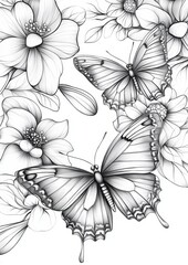 Butterflies with flower Coloring Pages