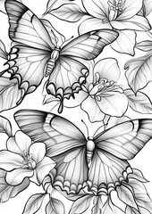 Butterflies with flower Coloring Pages