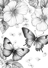Butterflies with flower Coloring Pages
