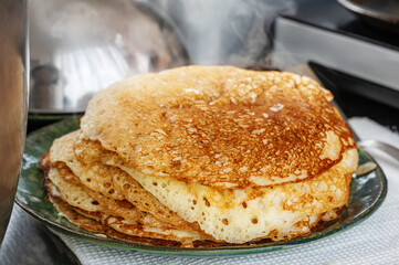 Pancakes. A stack of pancakes in close-up. Shrovetide. Pancake week