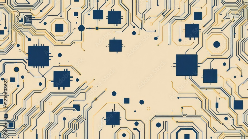 Poster abstract pattern of interconnected circuits and technology components with a business background, co