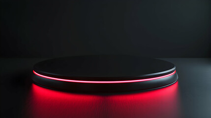 Sleek black circular platform illuminated by red LED lights, creating a minimalistic yet futuristic ambiance