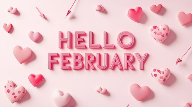 Hello February 3D Illustration