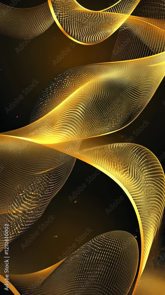 Poster golden abstract waves create a dynamic flow against a dark background showcasing elegance and moveme