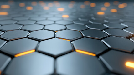Obraz premium Hexagonal grid with glowing elements creates futuristic design