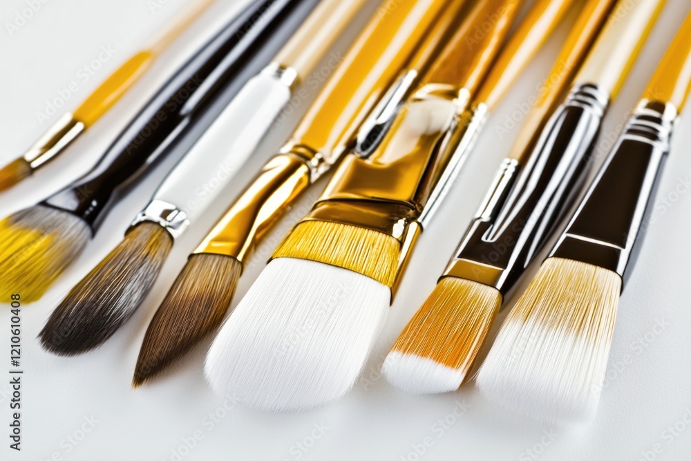 Poster a collection of paintbrushes arranged neatly on a table, ready for use