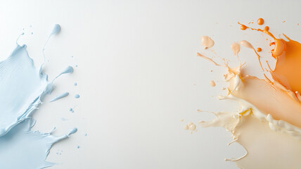 Obraz premium Splashes of blue and orange paint on white background