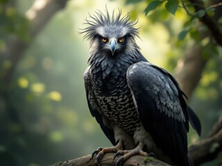Obraz premium Majestic Harpy Eagle Perched on Tree Branch in Lush Forest