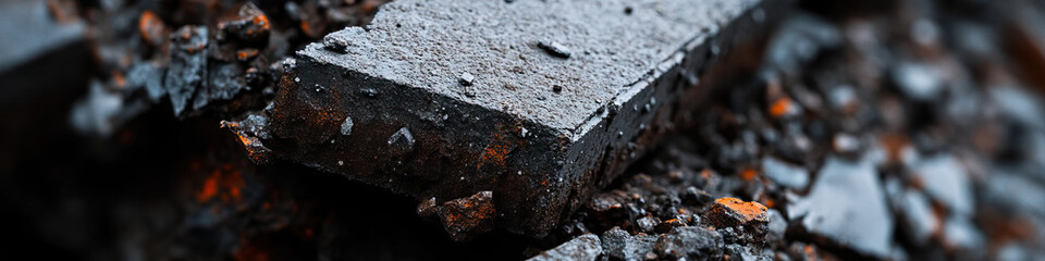 Fototapeta premium Close-up of Fragmentary Dark Grey and Black Material with Orange Flecks