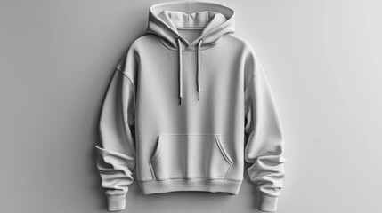 Minimalist gray hoodie displayed against a clean backdrop, showcasing its design and texture for fashion marketing use