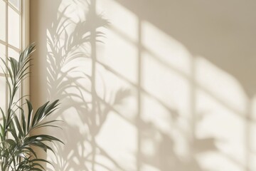 Plant Shadow Play on Beige Wall Near Window