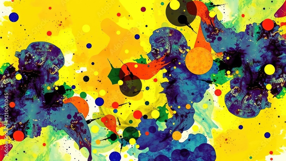 Poster an abstract ink splash background with bold colors and geometric shapes, creating a visually strikin