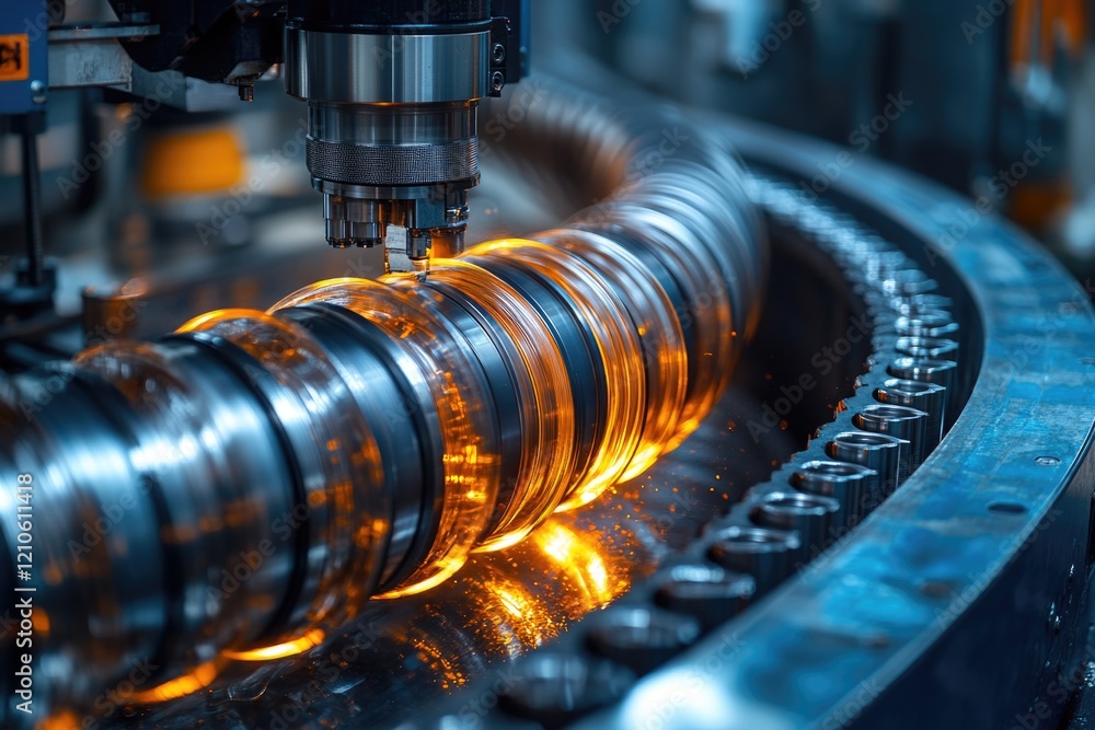Poster close-up shot of an industrial machine at work, suitable for use in industry-related contexts or as 
