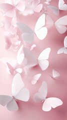 Fototapeta premium A serene arrangement of white butterflies on a soft pink backdrop.